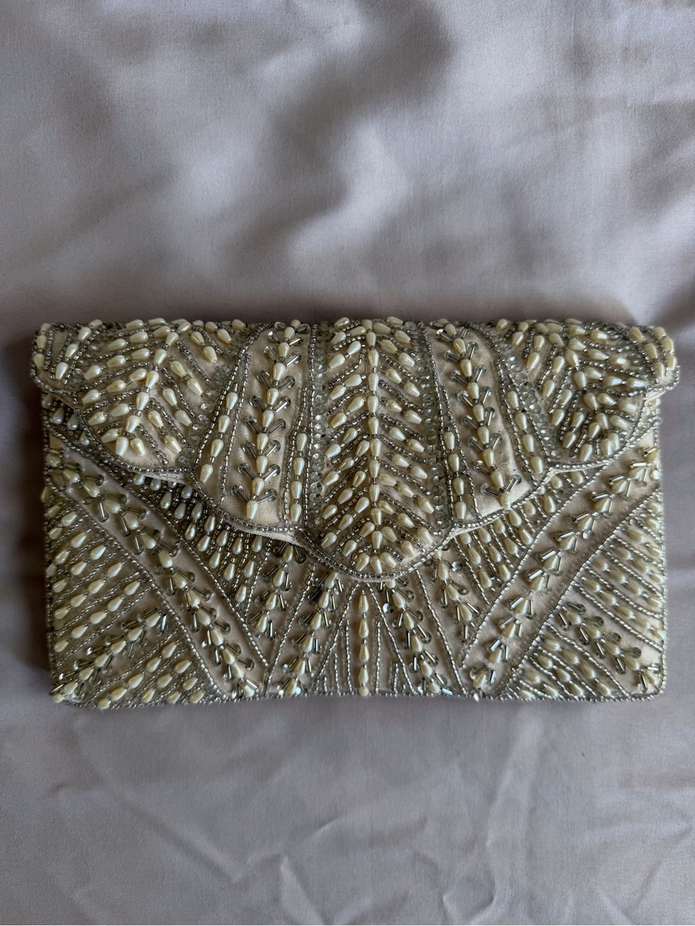 Francesca's Collections Ivory Beaded Envelope Clutch